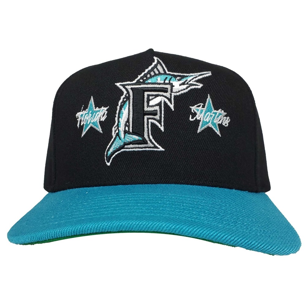 Florida Marlins Mitchell & Ness Pro Fit‎ Snapback Hat Cap 3D Logo Black Teal New